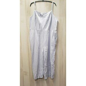 Old Navy Square Neck Jumpsuit 2X Blue White Stripe Linen Blend, Spaghetti Straps
